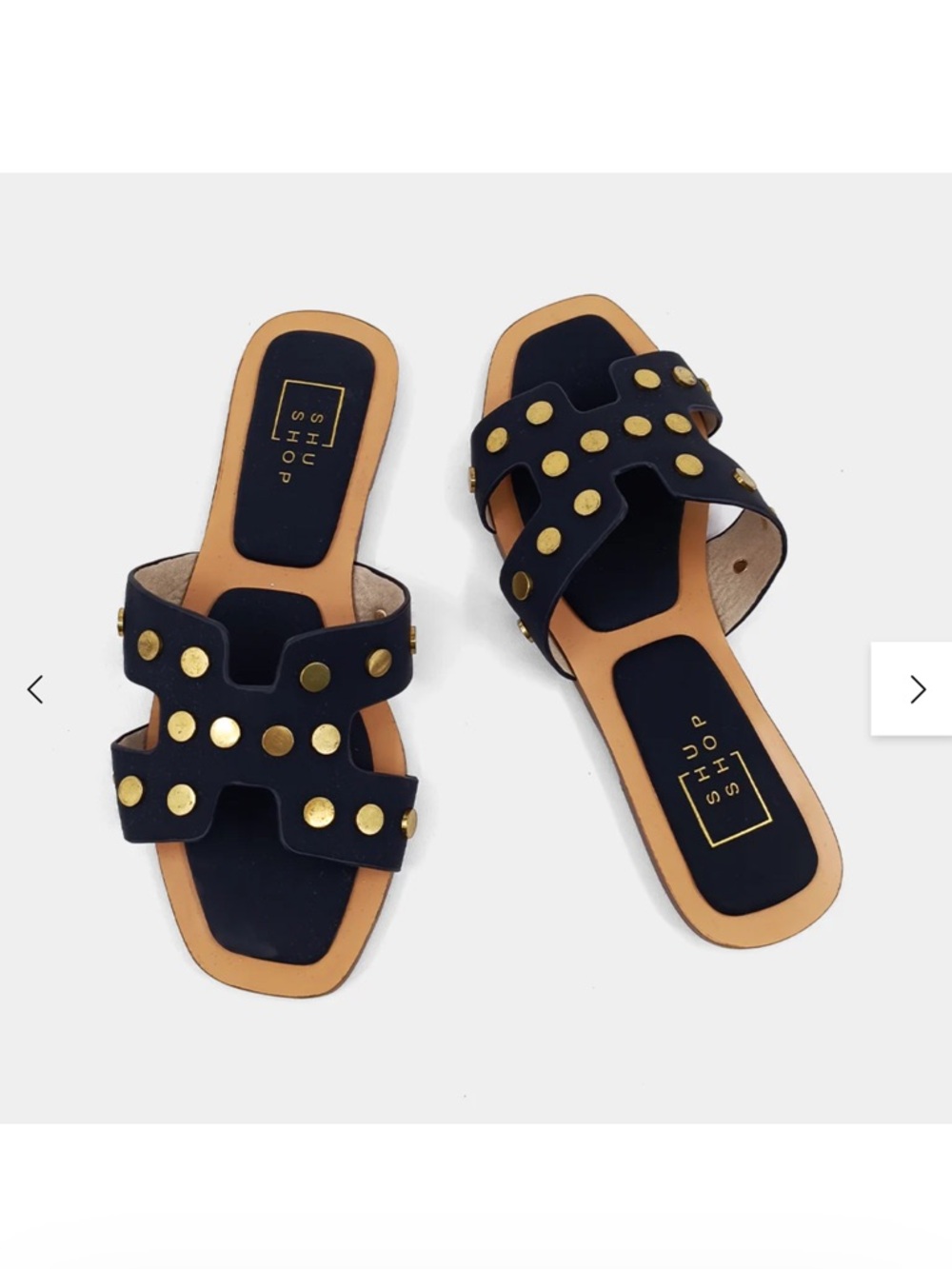 ShuShop Black and Tan Studded Slide Sandals
